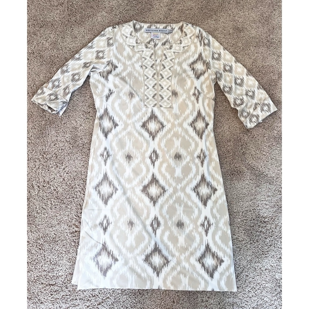 Gretchen Scott Tan and Cream Kitt Ikat Design Dress Size Small